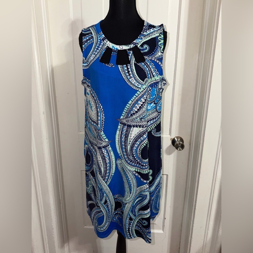 Women's size XL dress Blue Paisley Sleeveless summer sun dress wedding casual